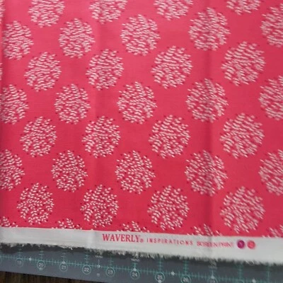 2  yds Waverly Inspirations Screen Print White Leaf Clusters on Pink - Image 1 of 2