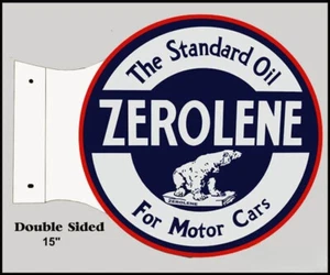 STANDARD OIL ZEROLENE 15" HEAVY DUTY USA METAL DOUBLE SIDED GASOLINE ADV SIGN - Picture 1 of 1