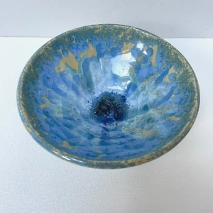 Blue Crystalline Crackle Glaze Studio Art Pottery Bowl Dish VGC - Picture 1 of 6