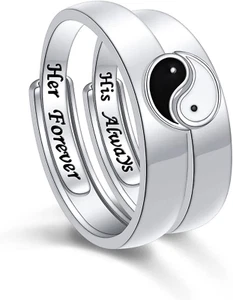 Adjustable Matching Rings Engagement Promise Couple Rings Wedding Set 925 Silver - Picture 1 of 8