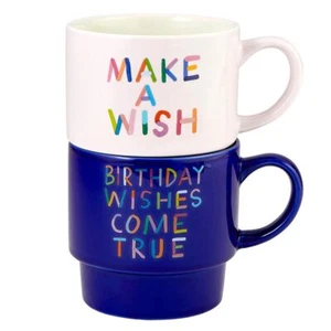 Make A Wish Birthday Stackable Ceramic Coffee/Tea Mugs | Set of 2 - Picture 1 of 3