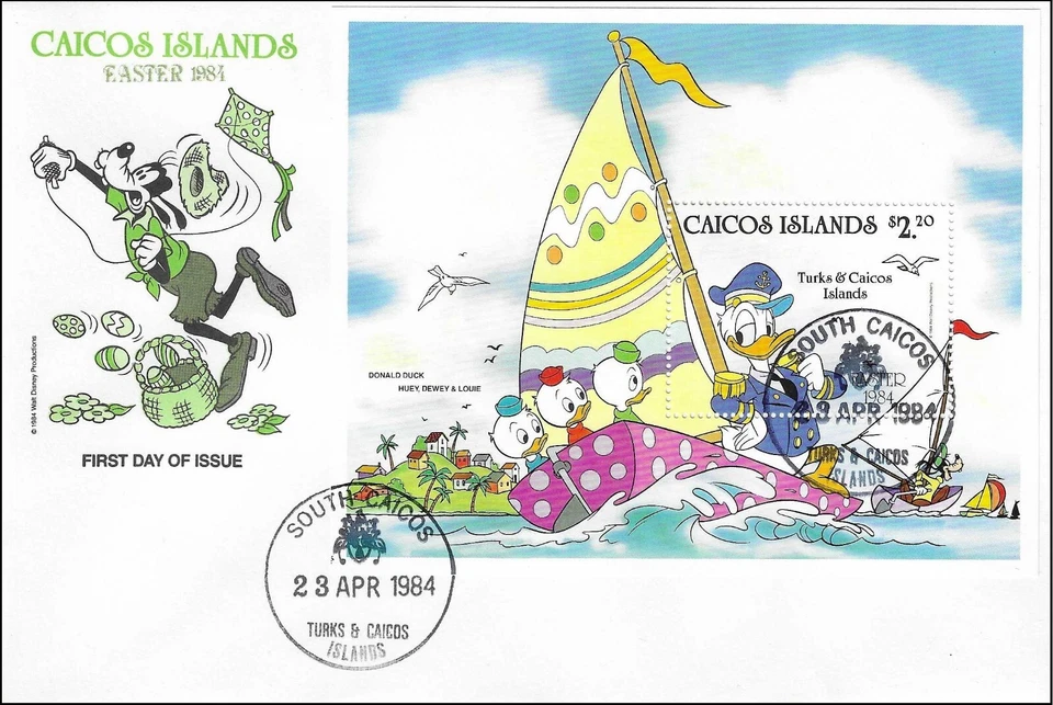 Donald Duck Sea Captain Sailing Disney Turks & Caicos Islands FDC Sheet 1984 - Image 1 of 1