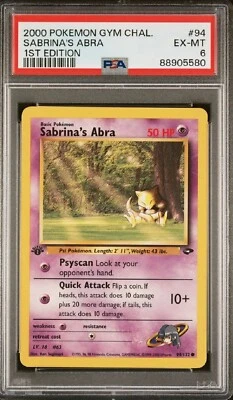 Pokémon 1st Edition Sabrina's Abra, Gym Challenge #94, PSA 6!!! - Image 1 of 2