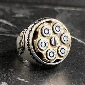 Men Silver Magnum Revolver Weapon Ring , Silver Rotating Bullet Model Ring , Gun - Picture 1 of 10