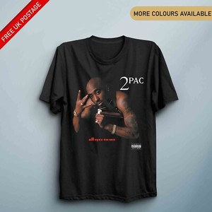 2Pac TShirt Tupac Gangster Rap Hip Hop Shirt Black Tee All Eyez On Me Mens Women