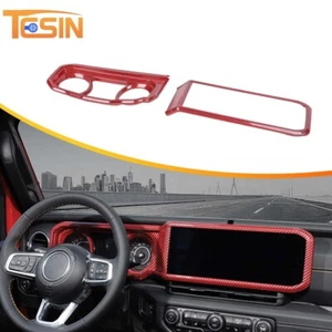 Red Carbon Fiber Dashboard Center Screen Cover Trim for Jeep Wrangler JL JT 24+ - Picture 1 of 10