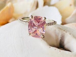 Cushion Cut Pink Tourmoline 925 Sterling Silver Art Deco Handmade Proposal Ring