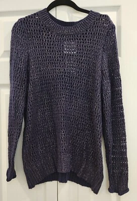 Narcisco Rodriguez темно-синий/фиолетовый мерцающий кабель вязаный свитер размер большой новый с Ярлыками - Изображение 1 из 4