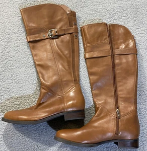 Marc Fisher Boots Womens 8M Tan Just Under The Knee Side Zip With Calf Buckle - Picture 1 of 11