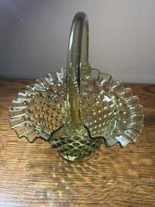 Vintage Glass Hobnail Ruffle Wedding Basket Avocado Green 9”x 7"x 6" - Picture 1 of 8