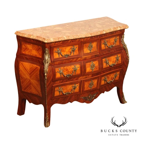 French Louis XV Style Marble Top Bombe Chest of Drawers Cover