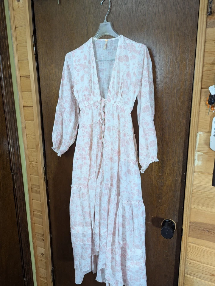 NWOT Free People Pappiet Midi Dress XS Pink Floral Cotton Boho Cottagecore - Image 1 of 4