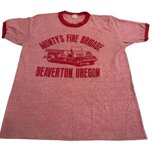 Vintage 70er Monty’s Tavern Ringer Shirt rot Bar Bier Saloon Feuerwehrauto Beaverton OR - Bild 1 von 9
