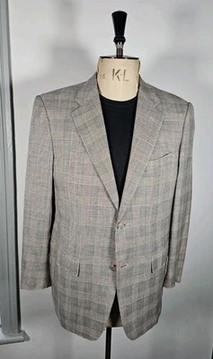 Corneliani Prince of Wales Check Jacket UK 40 Linen Silk & Wool Grey Blazer M - Image 1 of 4