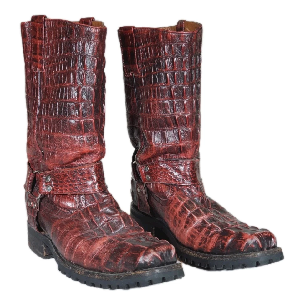 El Presidente Gold Collection Motorcycle Boots Black Cherry Crocodile Men US 12 - Image 1 of 4