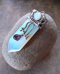 OPALIT ANHÄNGER, Opalit Anhänger mit AMETHYST, OPALIT HALSKETTE - Bild 1 von 3