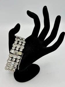 MCM Vintage Signed Eisenberg Clear Rhinestone Bracelet Silver Tone Metal - Picture 1 of 5