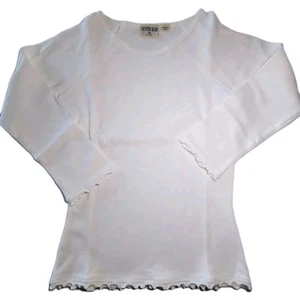 COUNTRY ROAD Long Sleeve Tshirt Top XS 6-8 White Fitted Ribbed Ruffle Edge - Picture 1 of 6