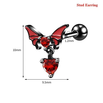 Bat Spider Stainless Steel Stud Earrings CZ Septum Rings Halloween Jewelry - Image 1 of 4