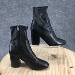 Via Spiga Boots Womens 9M Ankle Bootie Black Leather Side Zip Block Heels Casual - Picture 1 of 16