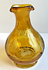 Beautiful vintage antique 19thC yellow Bohemian etched glass deer small vase