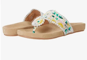 New JACK ROGERS Jacks Comfort Sandals Lemon Print/White Braid sz 6-6.5M - Picture 1 of 3
