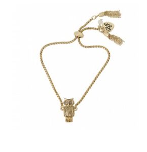 $38 Betsey JOhnson Gold tone owl slider bracelet e65