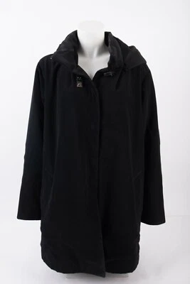 Dana Buchman Womens Black Coat Jacket L with Leopard Print Lining Hooded - Изображение 1 из 4