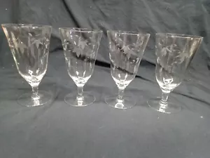 Set Of 4 Vintage 6.25" Tall Needle Etched Crystal Iced Tea/Water Glasses - Picture 1 of 12