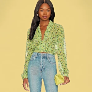 FAVORITE HIJA REVOLVE "the lover top" S blusa verde transparente encogimiento de hombros 4C - Imagen 1 de 17