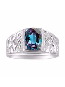 Rylos 14k White Gold Ring Simulated Alexandrite & Diamond 9X7MM Gemstone June - Picture 1 of 3