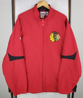 VTG MAJESTIC x BLACKHAWKS Size XL Mens Windbreaker Jacket Full Zip Red Indian - Image 1 of 4
