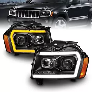 For 2005-2007 Jeep Grand Cherokee Black LED DRL Headlights Headlamps Left+Right - Picture 1 of 7