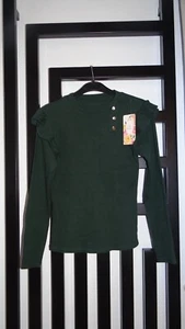 New Girls dark green tops/longsleeved top gold buttons ruffle sleeve size 12-13y - Picture 1 of 16