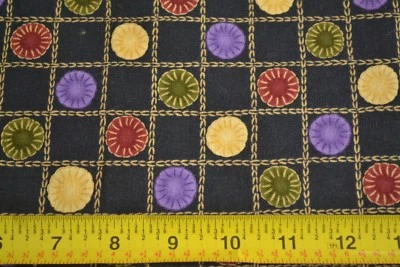 By 1/2 Yd, Colorful Buttons on Black Quilt Cotton, Penny Rug/Brandt/Moda, N1001 - Image 1 of 4