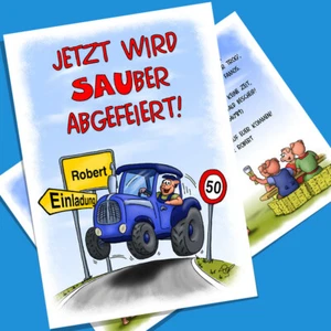 witzige Einladungen 30 40 50 60 70 Geburtstag lustige Einladungskarten Traktor - Bild 1 von 6