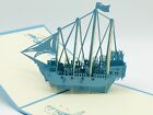 4 Master Ship Light Blue, 3D Folding Card, Pop-Up Card, Congratulations Card