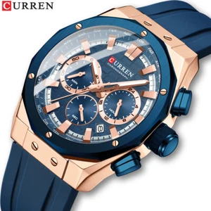 CURREN Men Watch Blue Steel Multifunction Silicone Wristwatch Boys Sport Watches - Picture 1 of 26