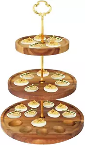 3 Tier Wooden Deviled Egg Platter, round Deviled Egg Tray Container, Deviled Egg - Picture 1 of 12