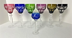"Seis copas de vino bohemias multicolores de 8" corte a claro corvejón/copa + 5,75"" cordiales" - Imagen 1 de 23