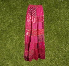 Patchwork Boho Maxi Skirt Pink  Women’s Patchwork Skirt Summer Festival S/M/L