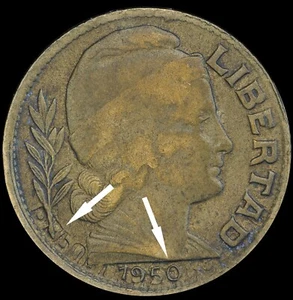 1950 Argentina 10 Centavos *MAJOR BROCKAGE ERROR* Rare & Unique Coin!!! - Picture 1 of 4