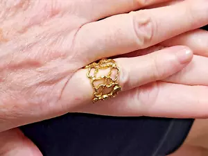 Unique FREEFORM 18ky Gold 15mm WIDE Band Brutalist Ring Sz 4.50 - Picture 1 of 20