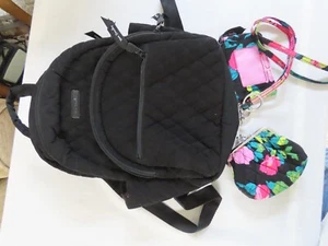 Vera Bradley Essential BLACK Backpack-HILO MEADOW ZIP ID/w lanyard, coin purse - Picture 1 of 8