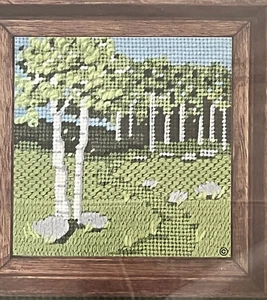 Vtg 1970s Needle Pointers Spring Aspen Needlepoint Kit 5x5 Trees Grass Sky - Picture 1 of 3