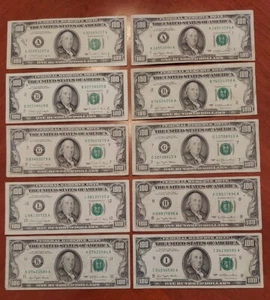 Lot x 10 1977 1990 $100 HUNDRED DOLLAR BILL FEDERAL RESERVE NOTE $1000 THOUSAND - Picture 1 of 10