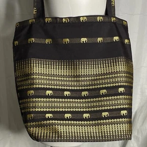 Cartera Elefante Estampado Tribal Dorado Metálico Bordado Bolso Doble Cremallera Grande - Imagen 1 de 12