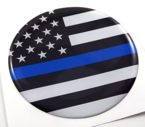 USA police Thin blue line flag Round domed car decal emblem 3D sticker 2.44" - Bild 1 von 2