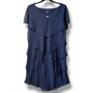 SLNY Womens Size 18W Navy Blue Tiered Dress Short Sleeve Plus Size - Picture 1 of 6