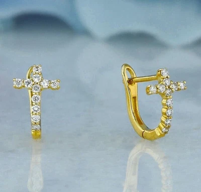14K Yellow Gold 0.50Ct Round Lab Grown Diamond Huggie Hoop Earrings For Women's - Image 1 of 4